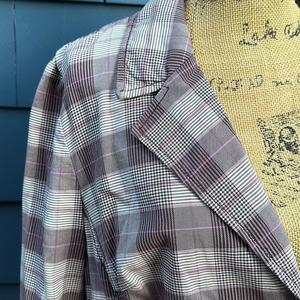 💜💜💜Hillary & Hanson XL purple houndstooth jacket blazer - Picture 2 of 8